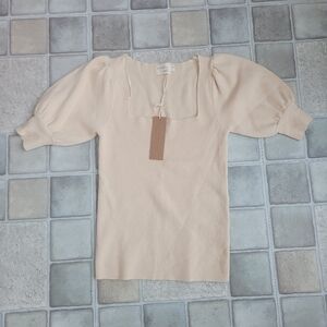 NWT Dreamers By Debut Taupe Short Sleeve Sweater Size S/M